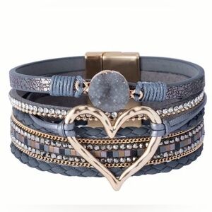 Bohemian Multi-layer Leather Fashion Bracelet Slate Grey NEW